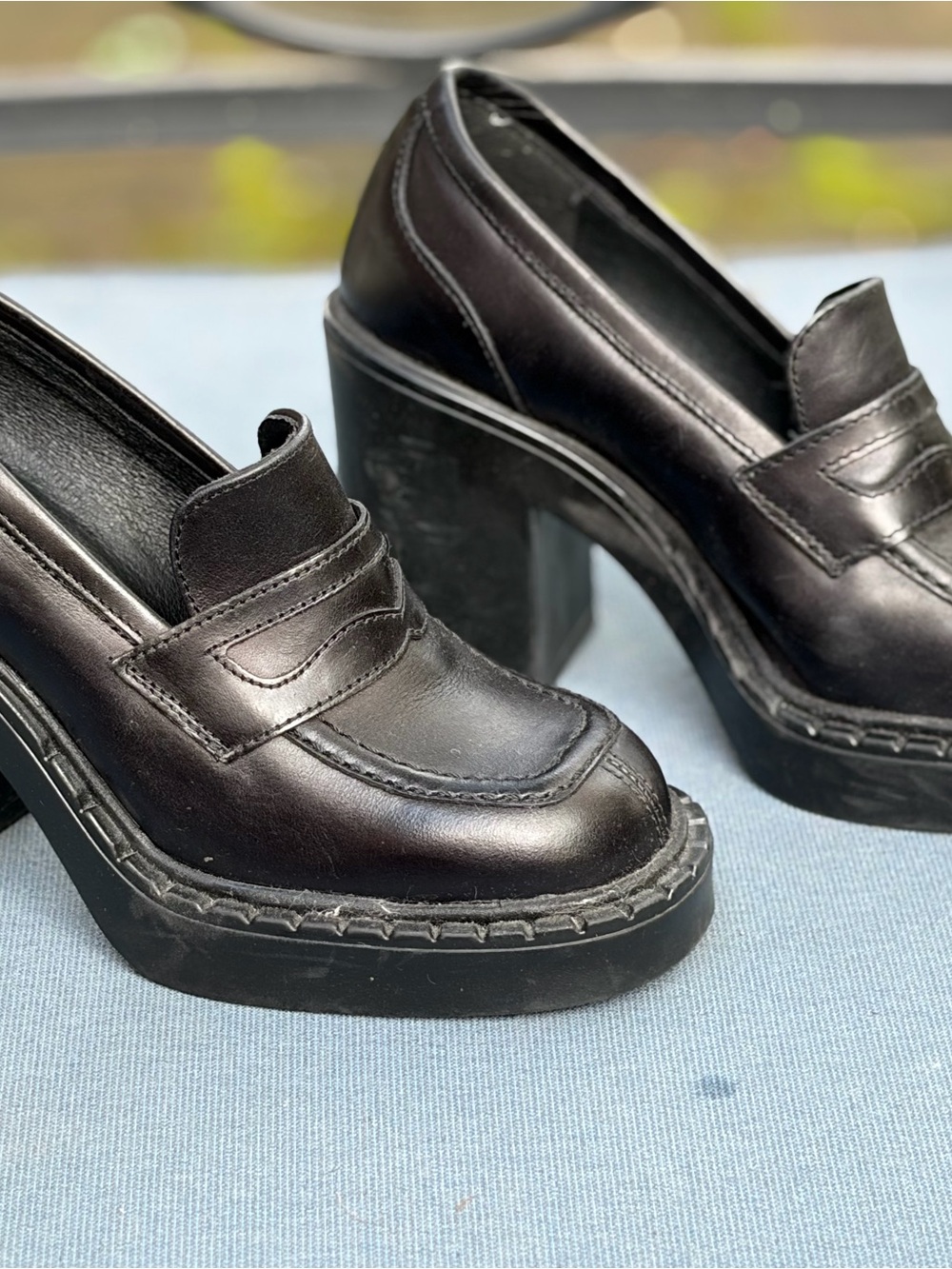 L'INTERVALLE Black Platform Chunky Heel Loafer Womens size 6 leather
